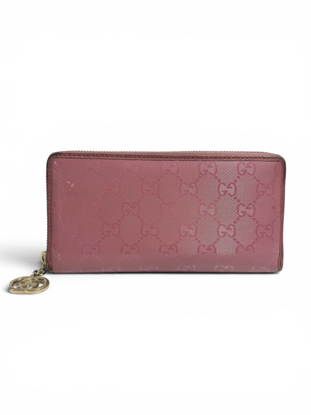 Gucci Pink GG Monogram Leather & Gold Large Zippy Zip Around Wallet
